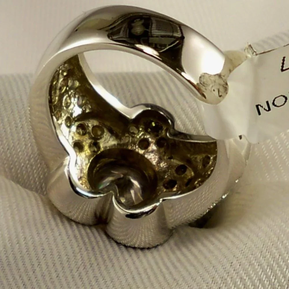 NEW Vintage Charles Winston Flower Yellow Cubic Zirconias Gold Silver Ring